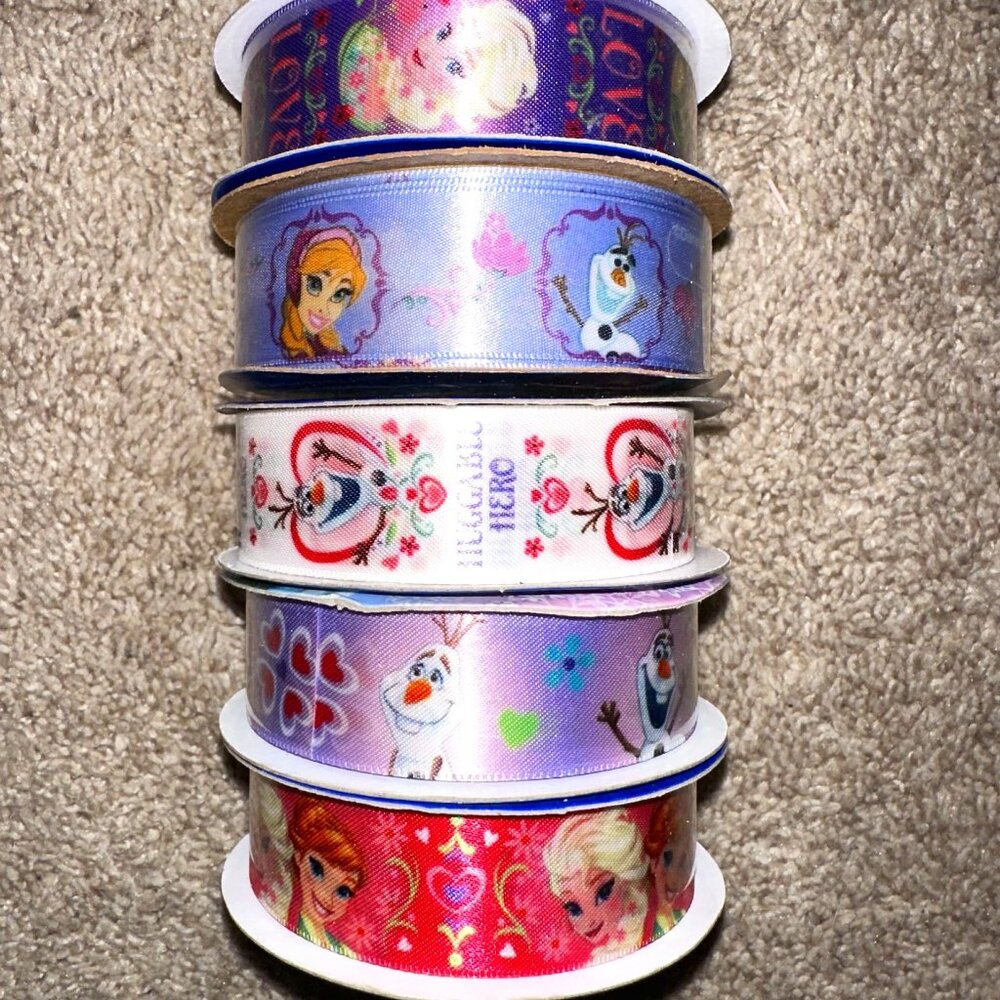 5 Rolls DISNEY FROZEN Olaf Elsa Anna Ribbon Bows Scrapbooking Gift Wrap Crafts